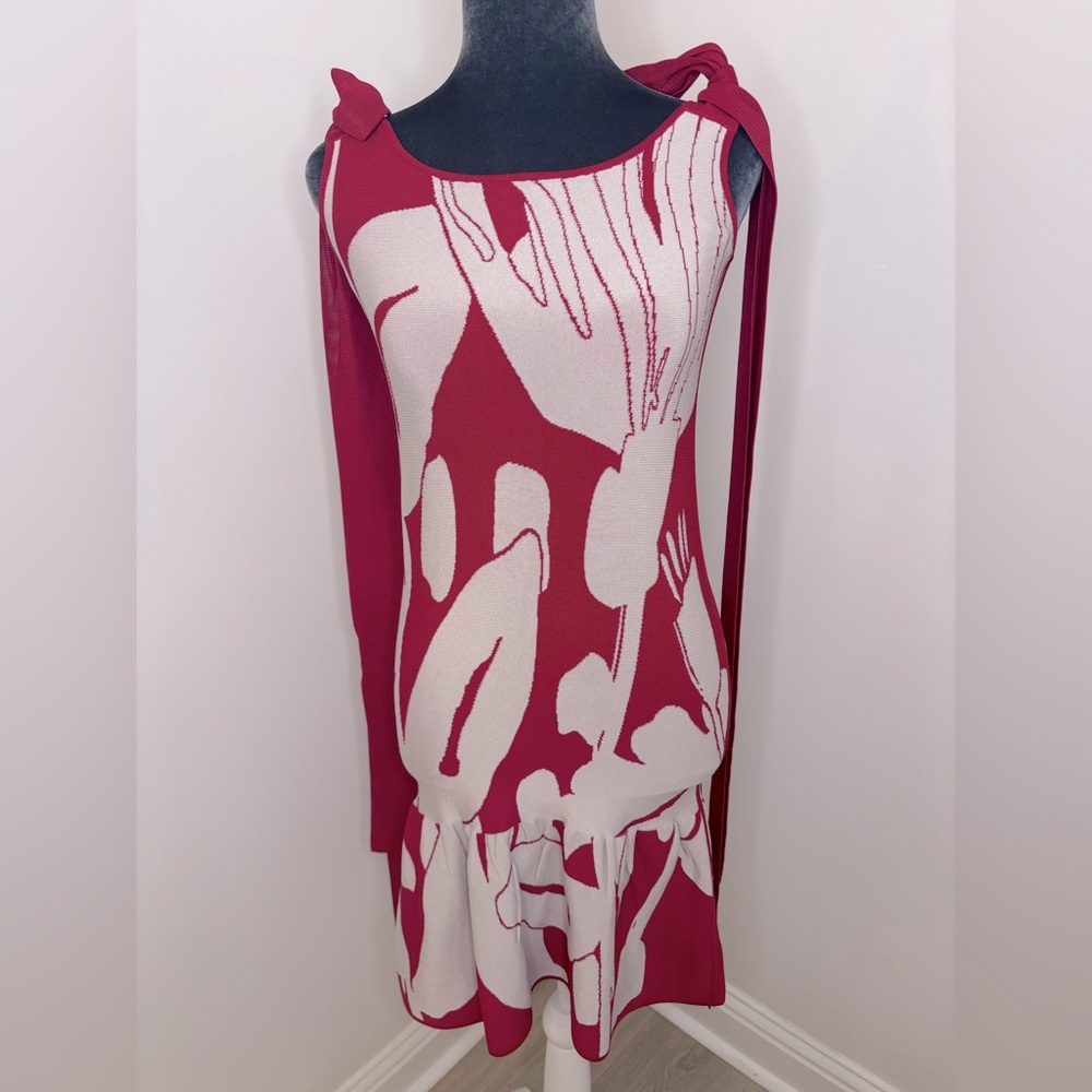 PepaPombo Red & White Floral Dress With Tie Shoulder Details Size Xs - Picture 2 of 10